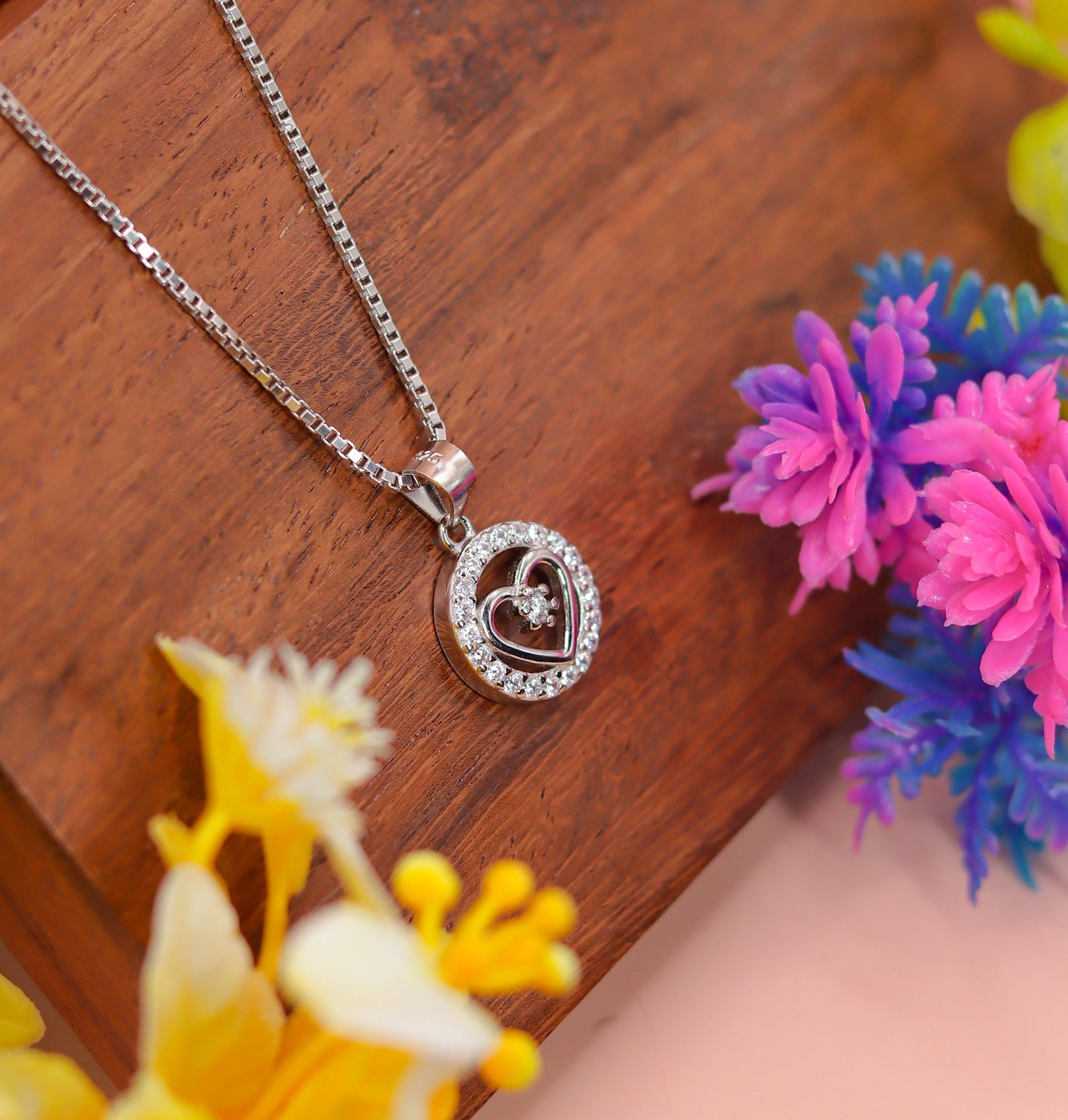 Heart-in-Circle Sparkle Pendant in 925 Sterling Silver