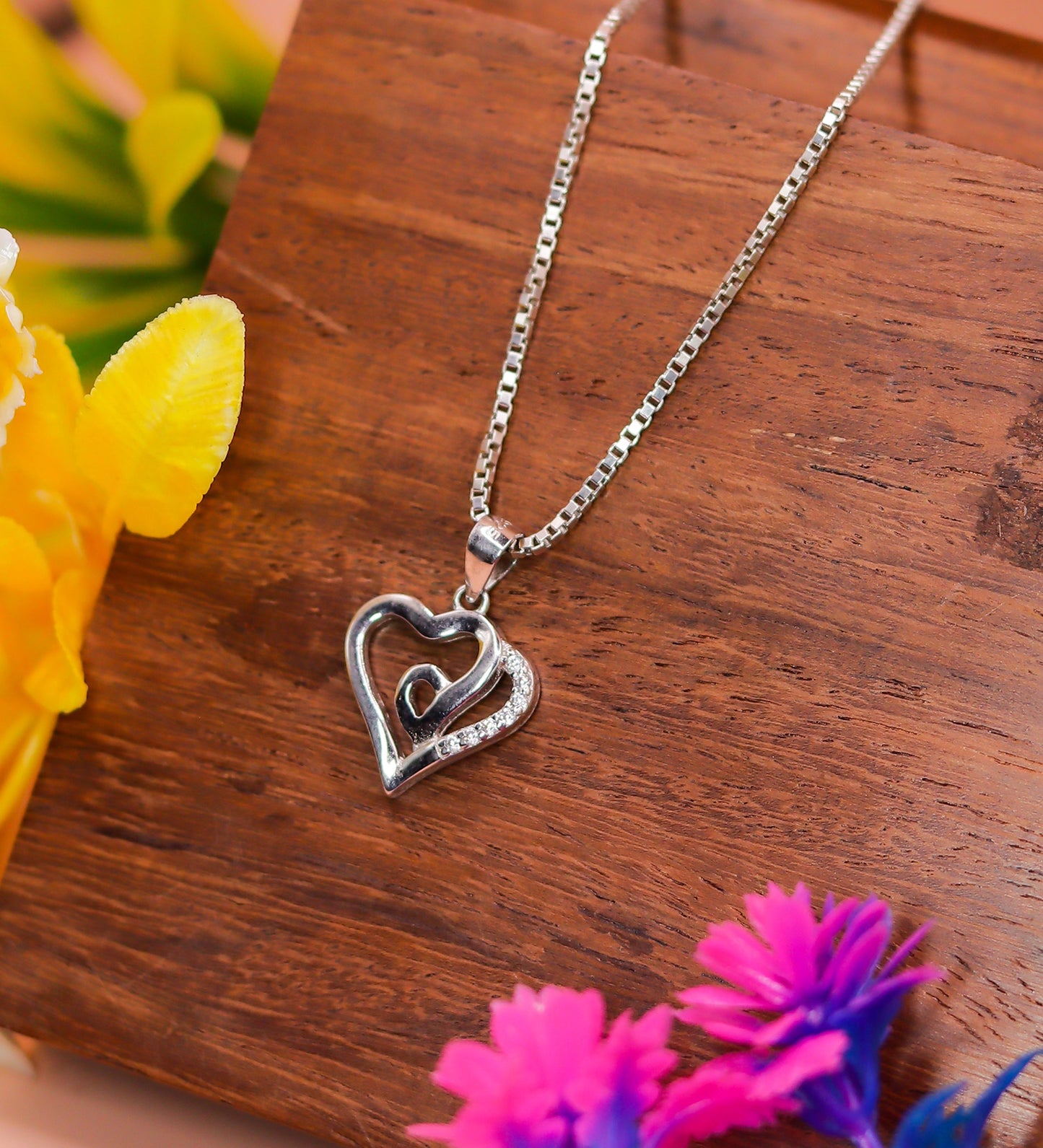 Twin Heart Embrace Silver Pendant