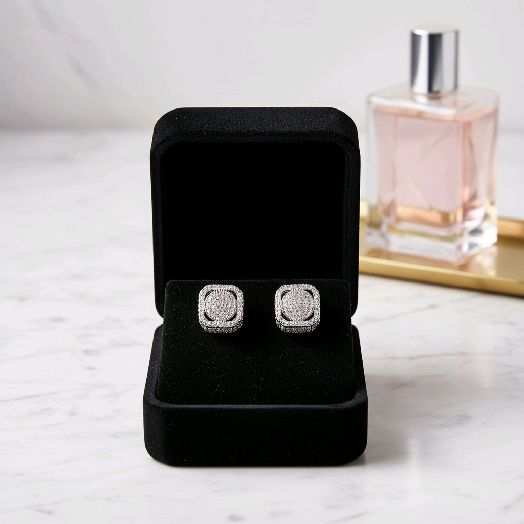 Square Sparkle Silver Stud Earrings