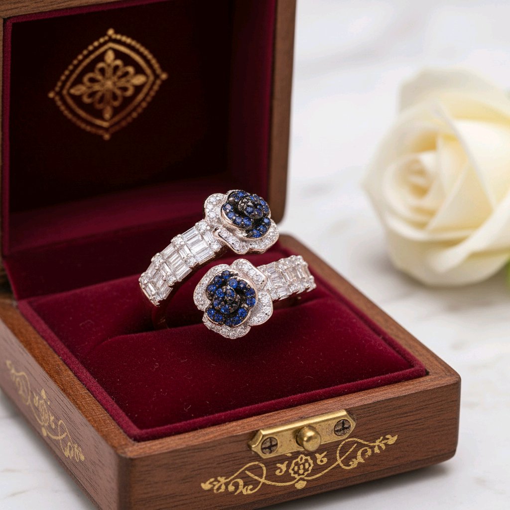 Midnight Bloom Sapphire Silver Ring