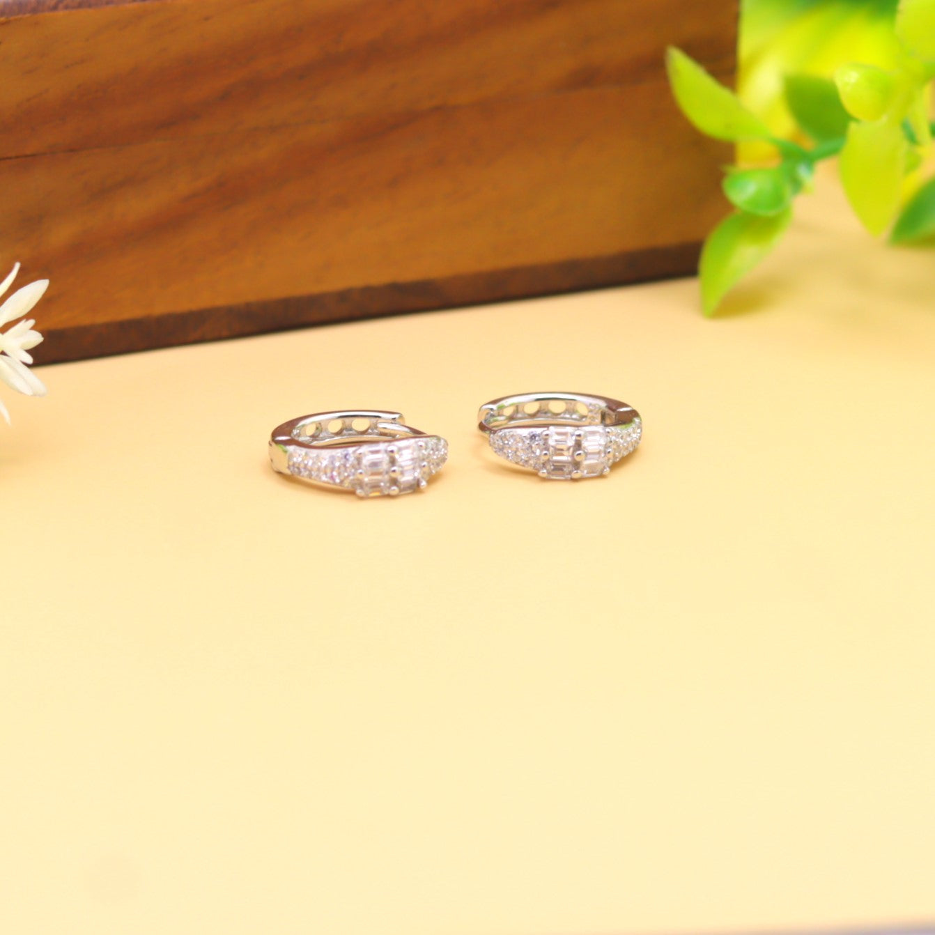Elegant Silver Baguette-Cut Hoop Earrings