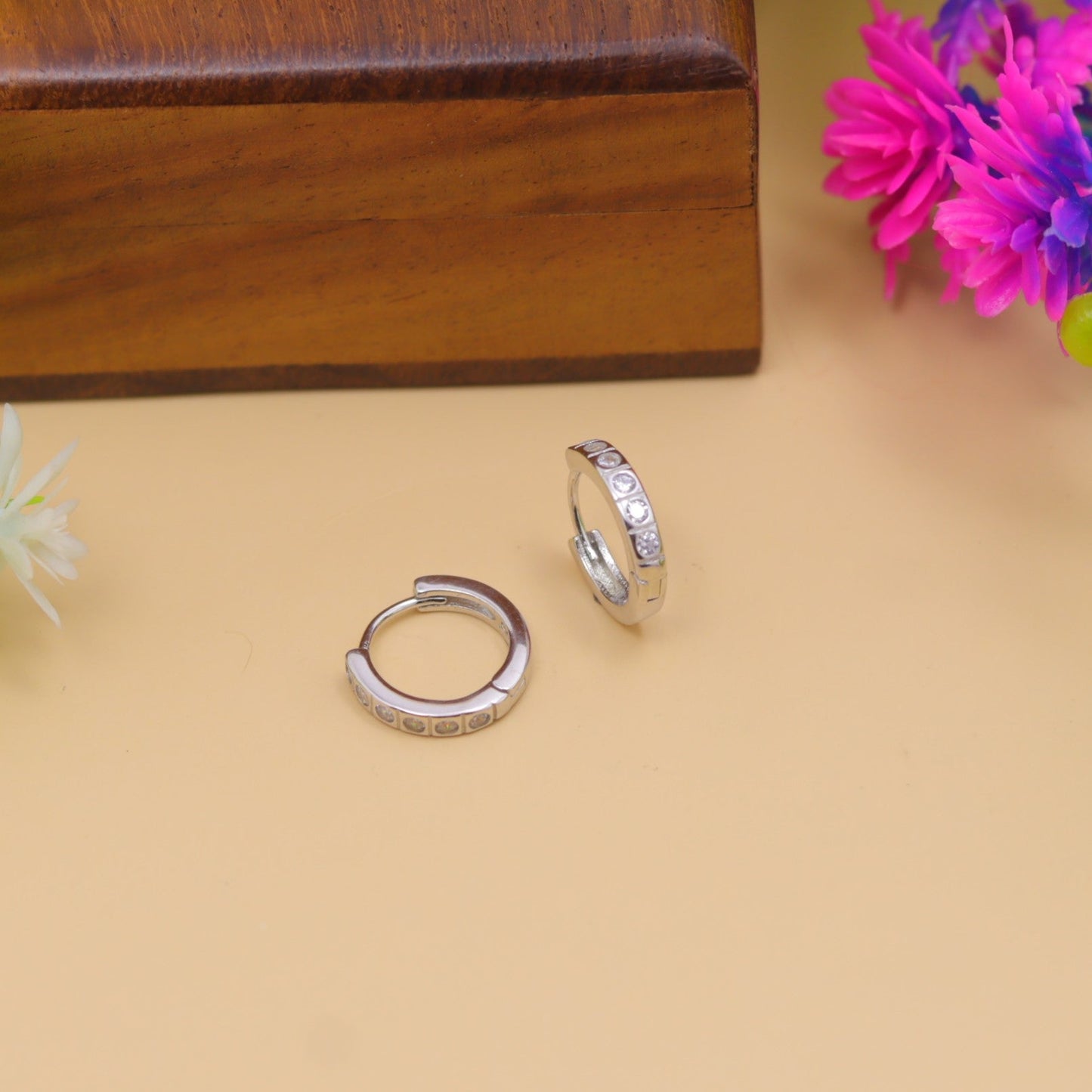 Silver Stone-Set Hoop Earrings – Minimal Sparkle