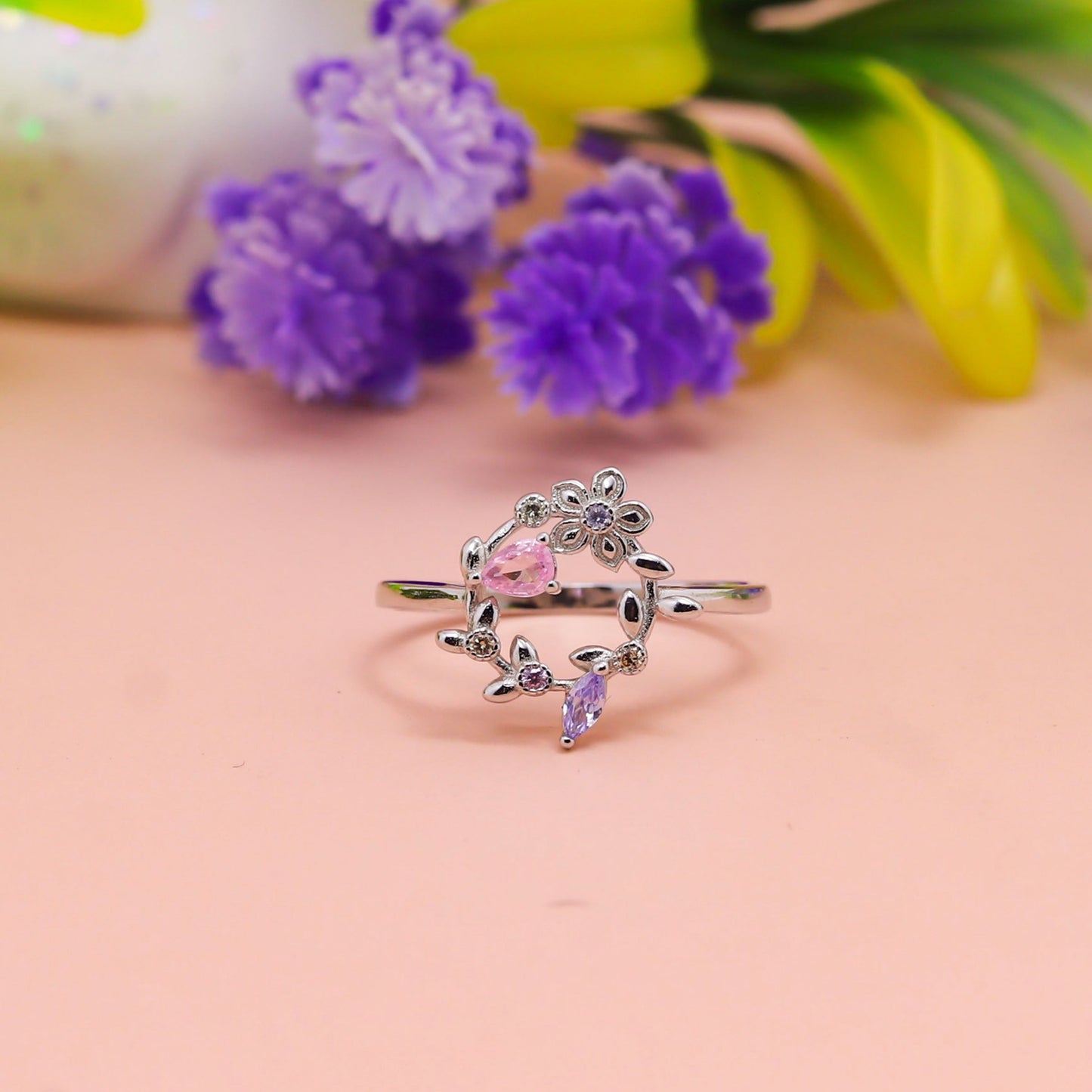 Blossom Butterfly Open Silver Ring