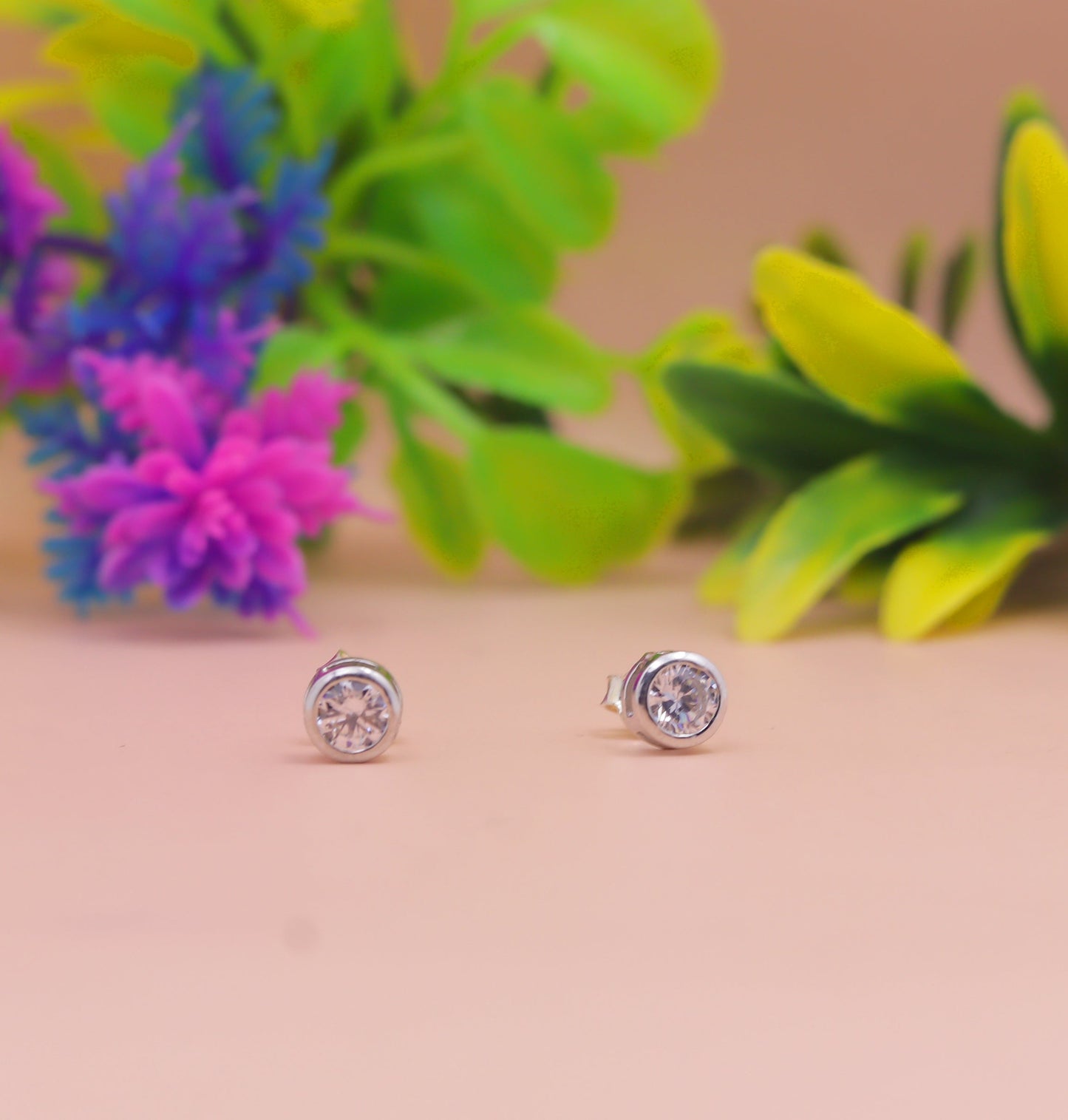 Classic Round Crystal Silver Stud Earrings