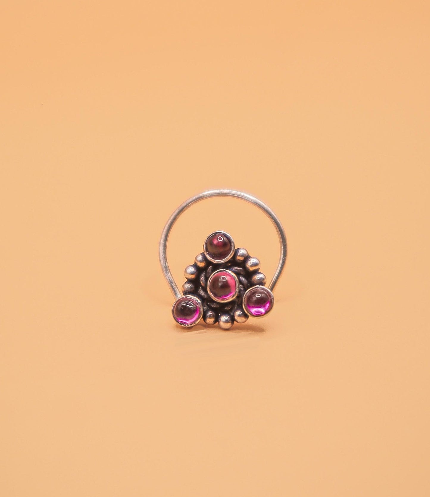 Amethyst Glow Silver Nose Pin