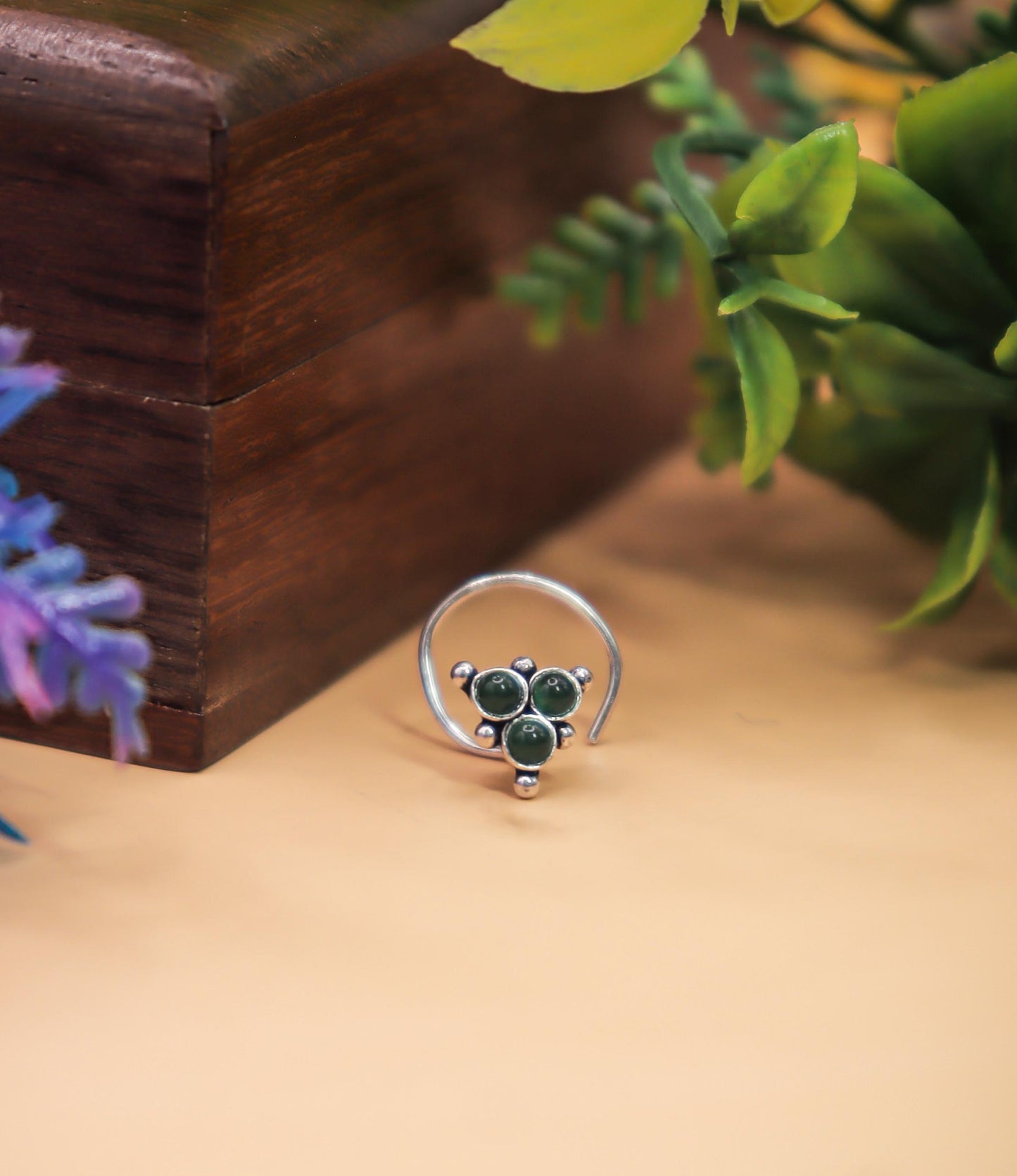Green Trinity Silver Nose Pin