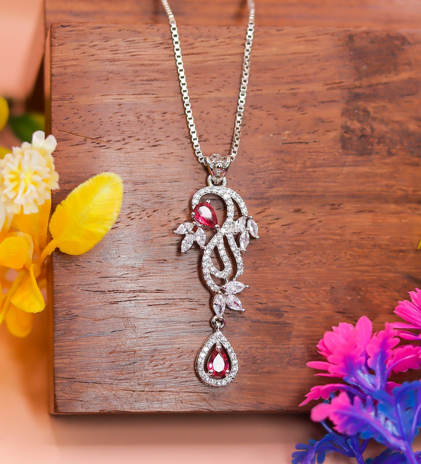 Ruby Vine Elegance Silver Pendant