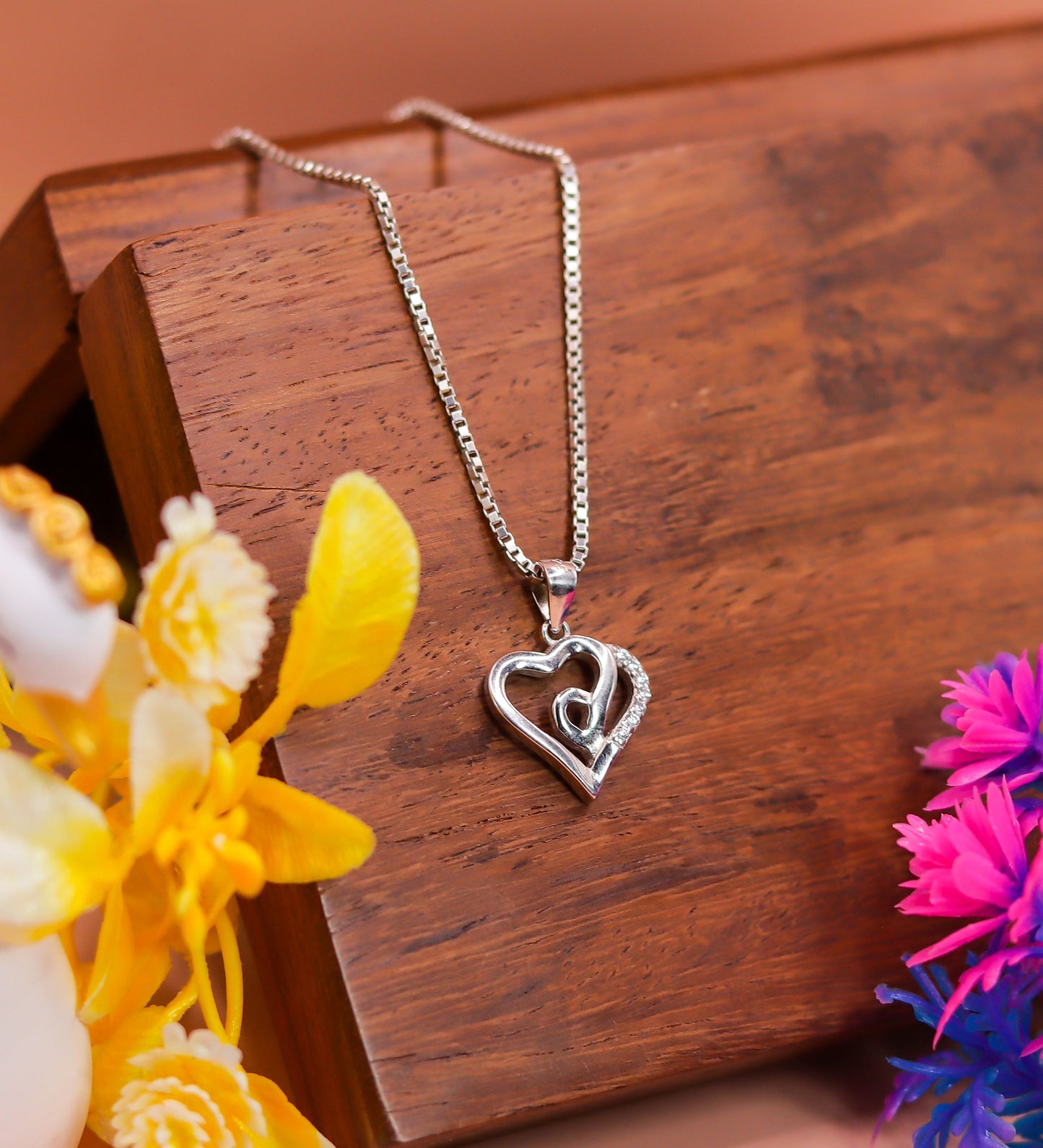 Twin Heart Embrace Silver Pendant