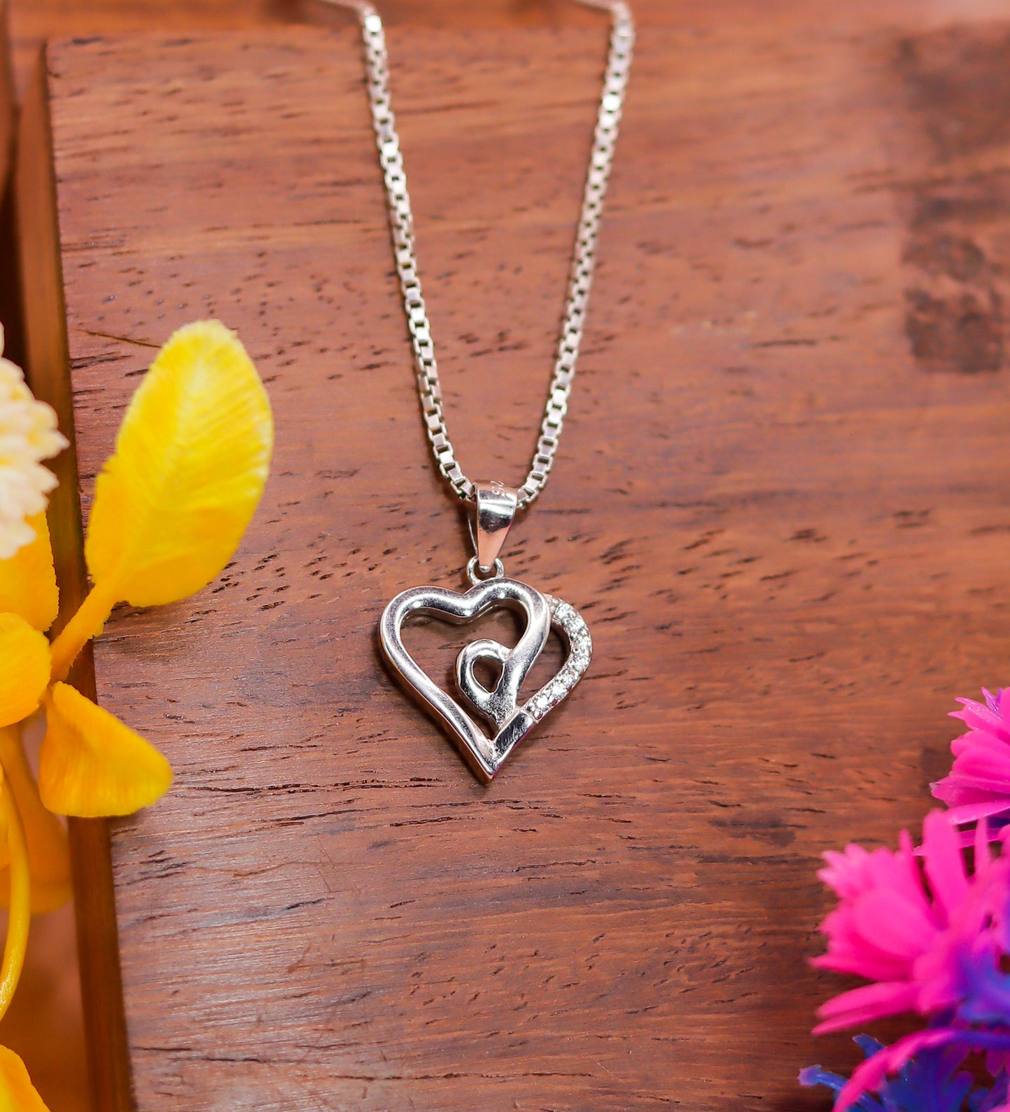 Twin Heart Embrace Silver Pendant