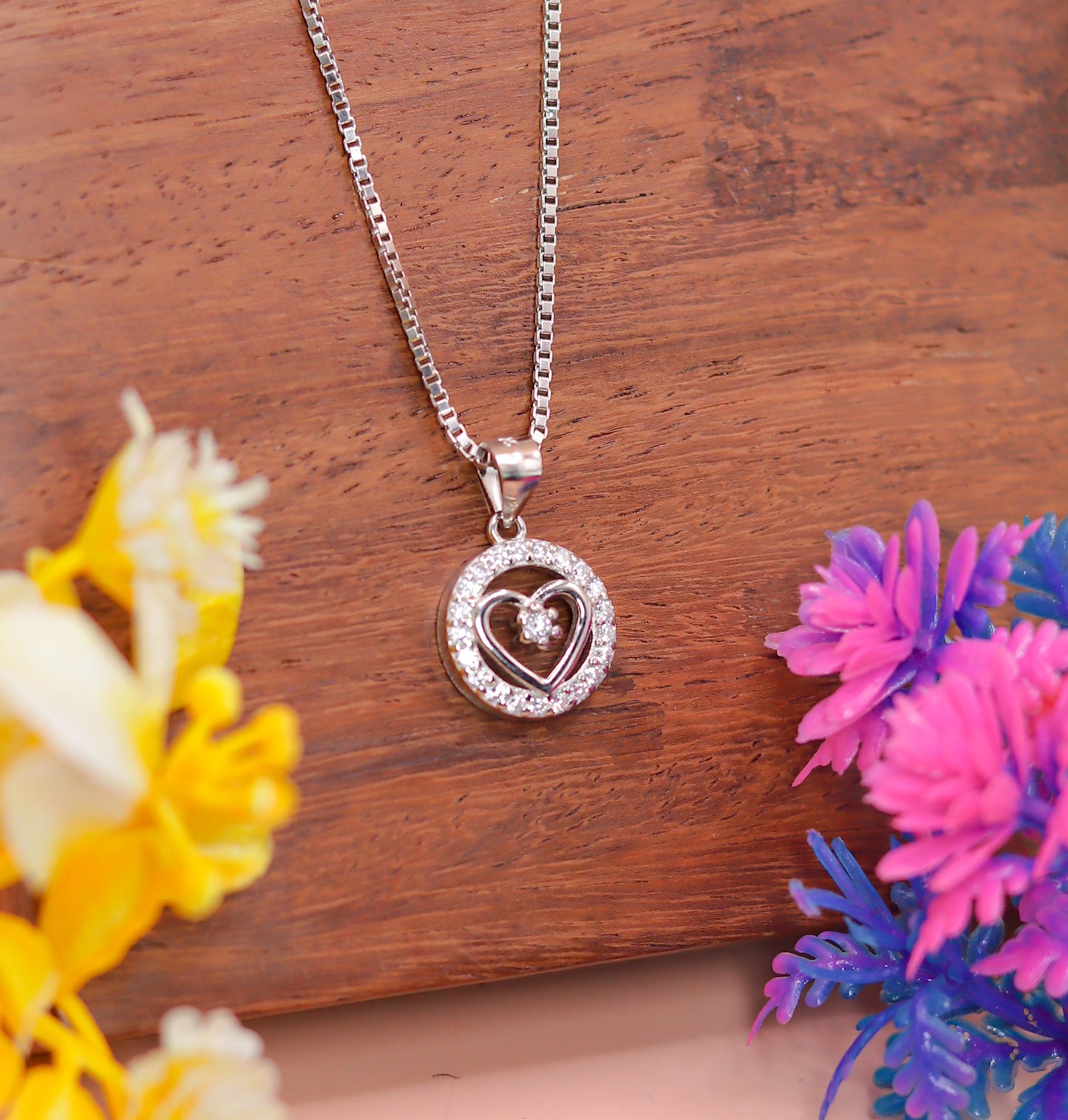 Heart-in-Circle Sparkle Pendant in 925 Sterling Silver