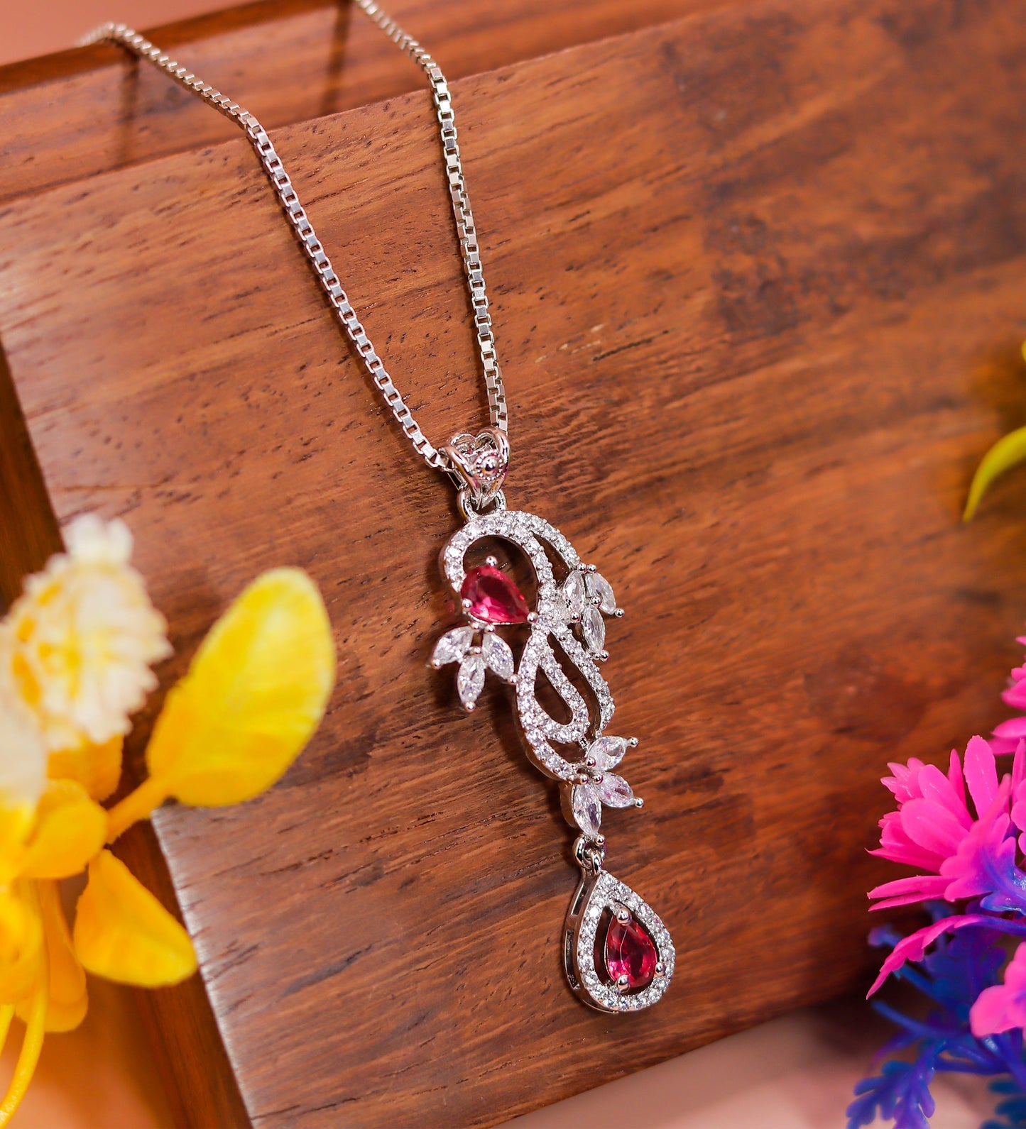 Ruby Vine Elegance Silver Pendant