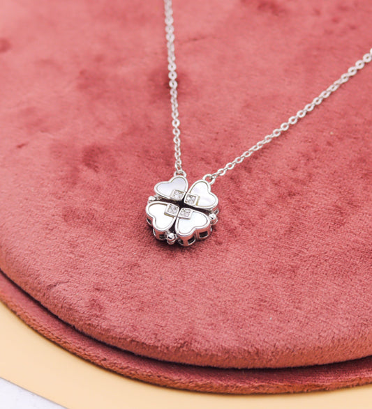 Elegant Silver Clover Heart Pendant with Chain