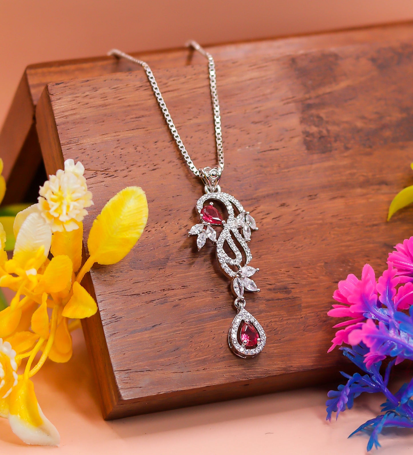 Ruby Vine Elegance Silver Pendant