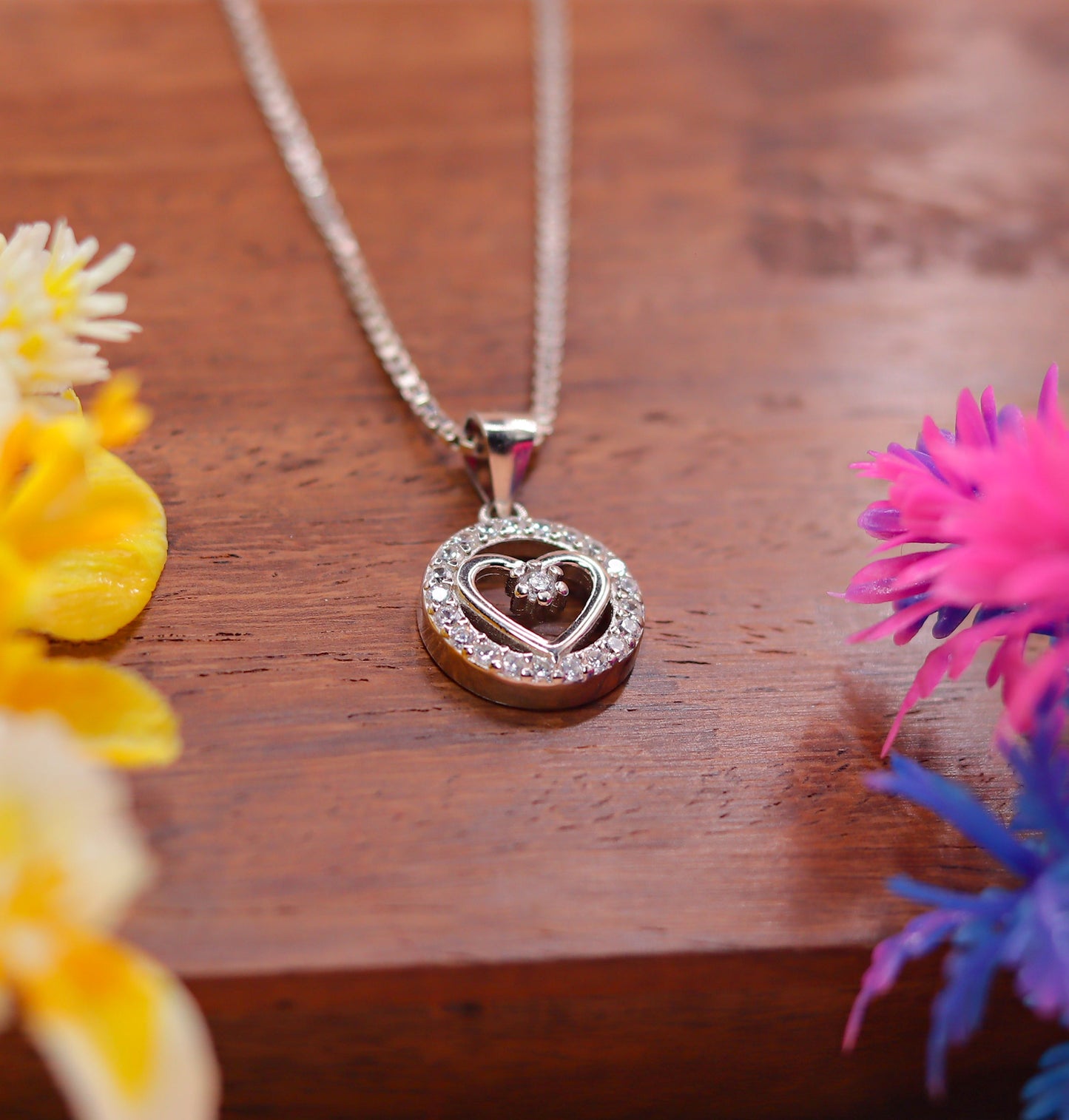 Heart-in-Circle Sparkle Pendant in 925 Sterling Silver