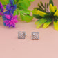 Square Floral Diamond-Style Silver Stud Earrings