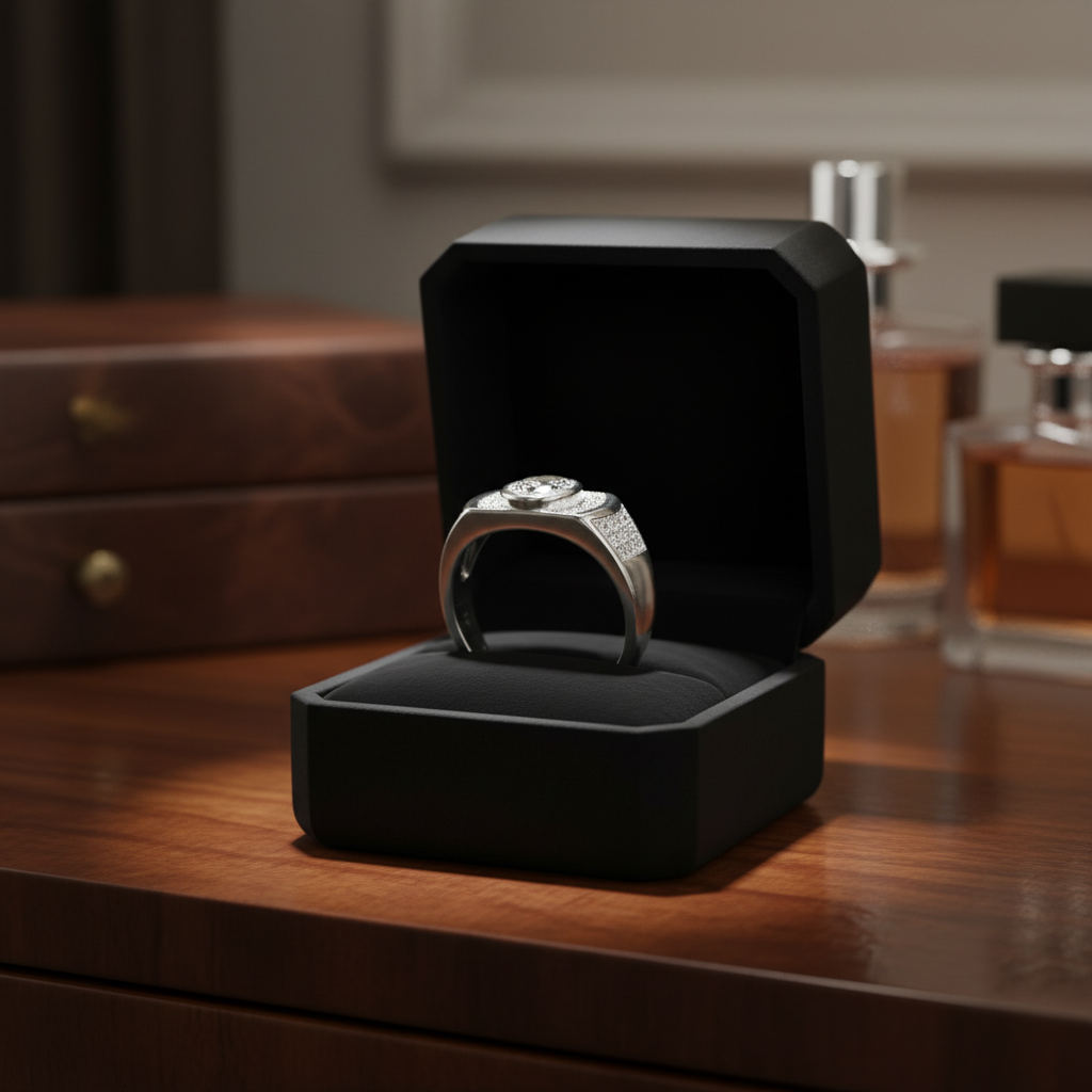 Luxury Silver Men’s Oval-Cut Sparkling Ring