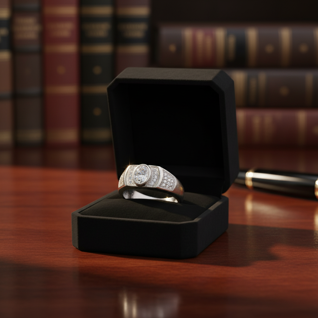 Luxury Silver Men’s Oval-Cut Sparkling Ring