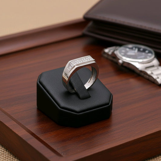 Modern Pavé Accent Silver Band ring