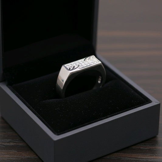 Crested Pavé Silver Statement Ring