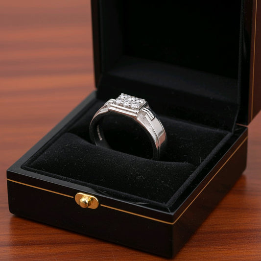 Men’s Square-Cut Silver Statement Ring – Bold & Elegant Design