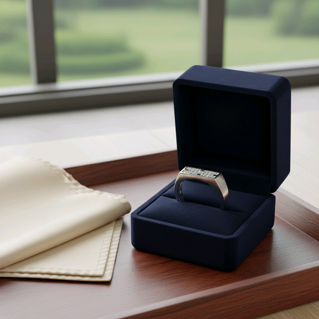 Men’s Rectangular Silver Ring – Modern Diamond-Look Design