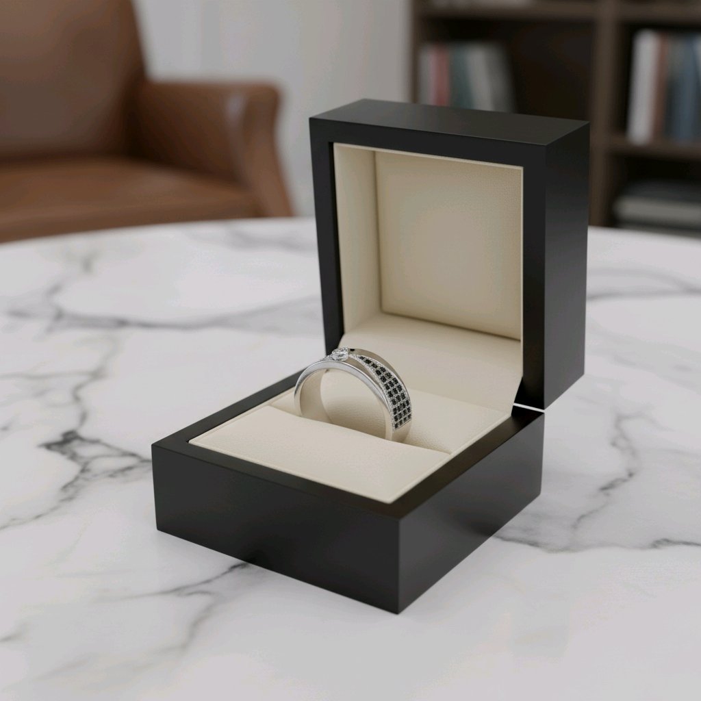 Men’s Silver Band Ring with Black Stone Detailing