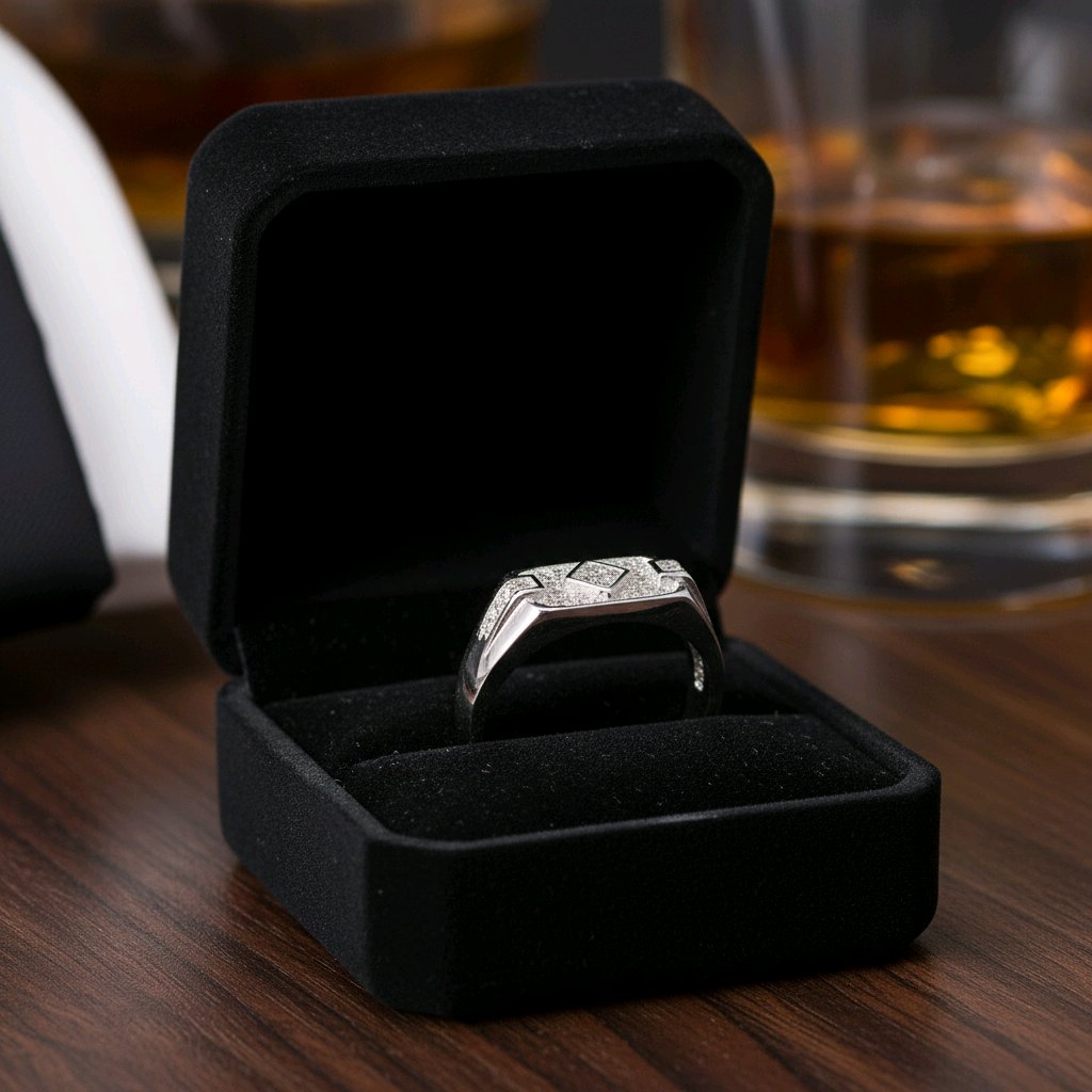 Regal Diamond-Pattern Silver Statement Ring