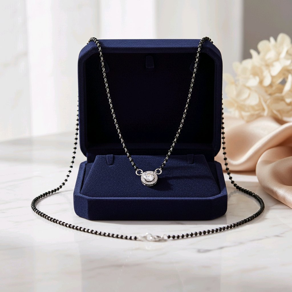 Silver Mangalsutra with Solitaire Charm