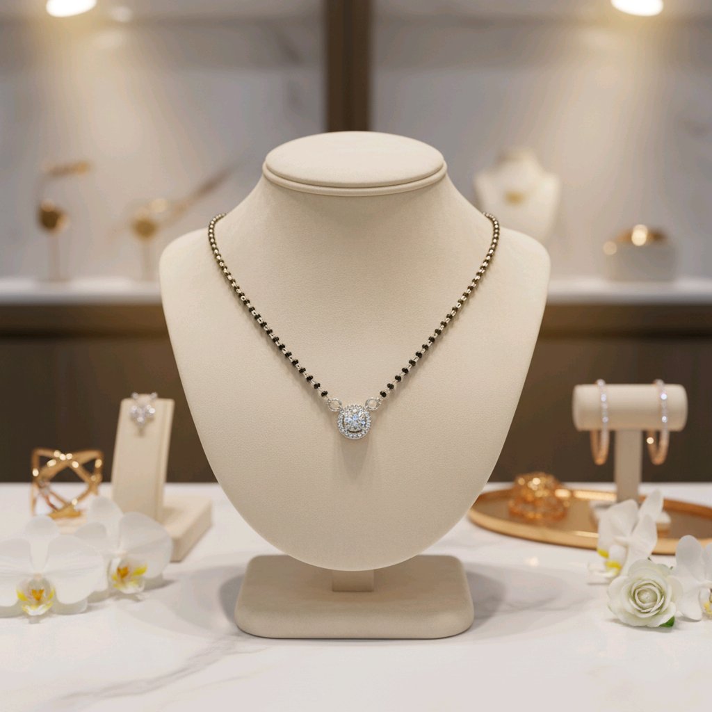 Silver Mangalsutra with Solitaire Charm