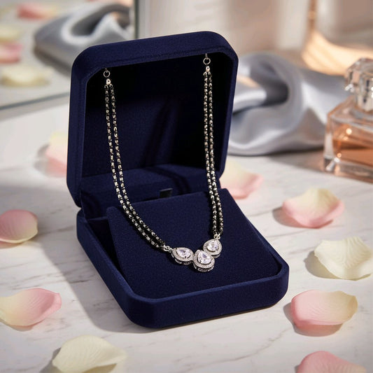 Elegant Silver Mangalsutra with Triple Teardrop Pendant