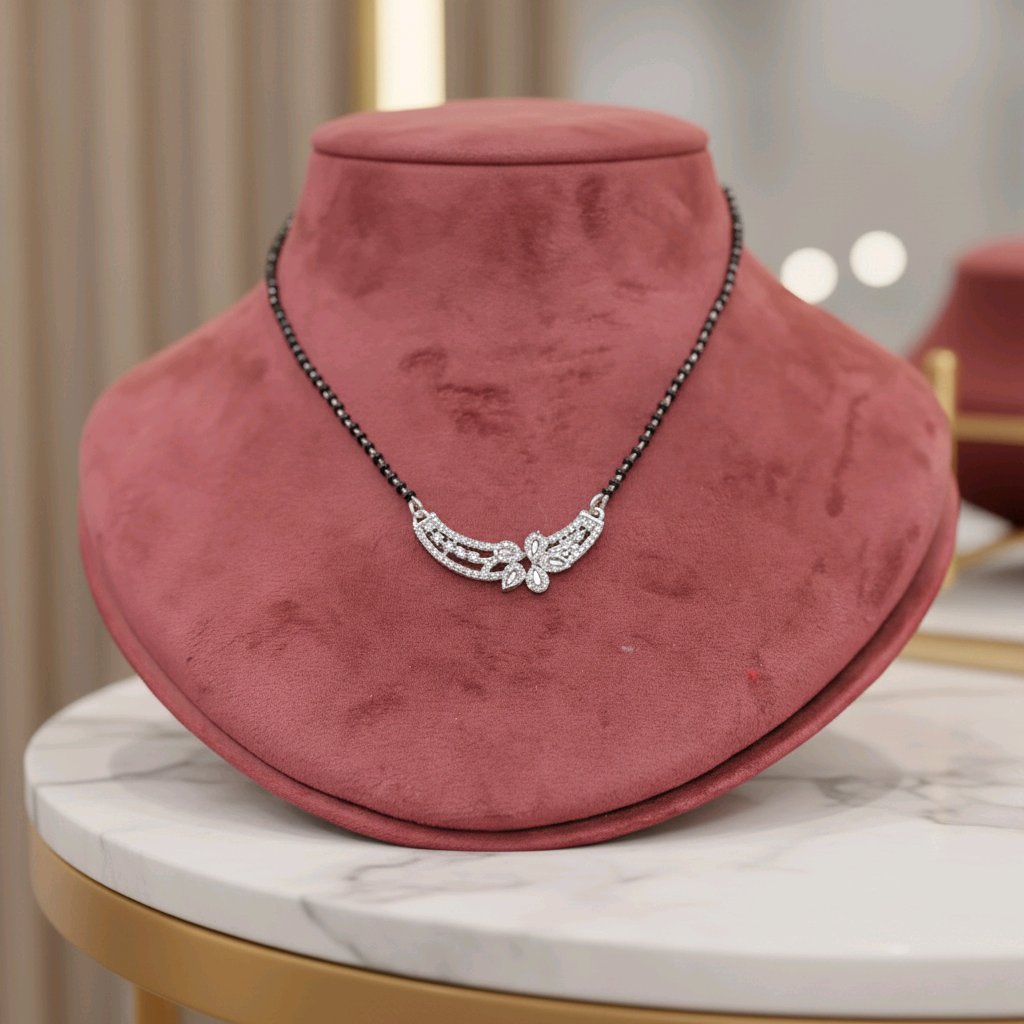 Black Beads Diamond Butterfly Mangalsutra