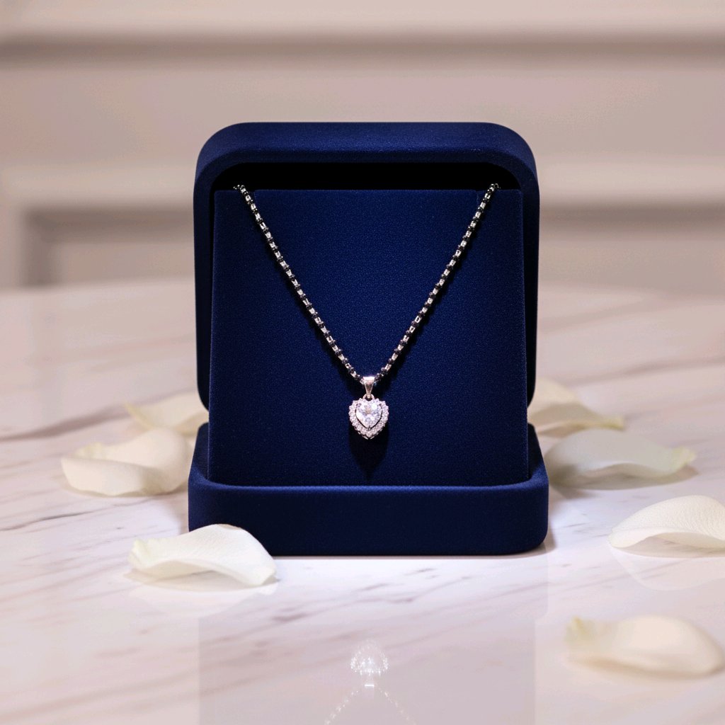 Heart-Shaped Diamond Look Silver Mangalsutra