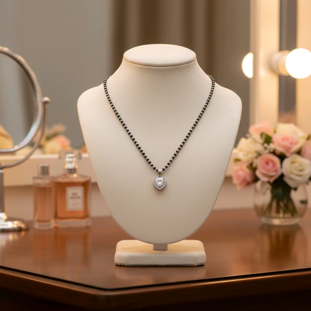 Heart-Shaped Diamond Look Silver Mangalsutra