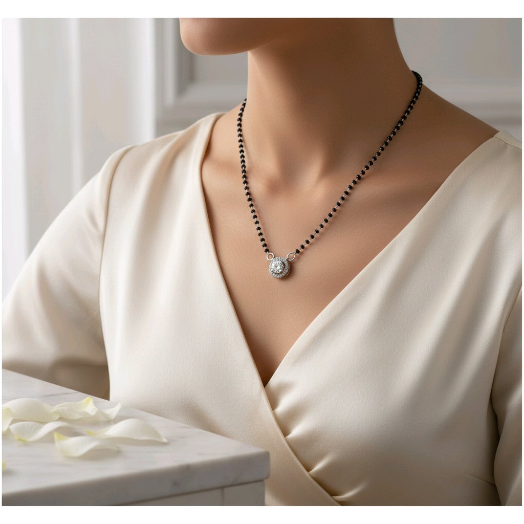 Silver Mangalsutra with Solitaire Charm