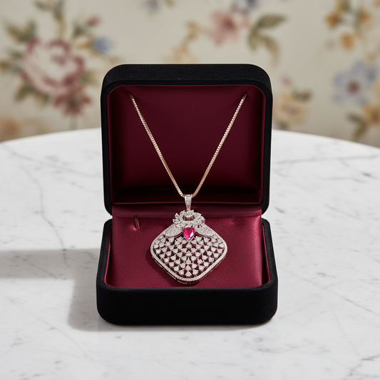 Ruby Lotus Mesh Pendant