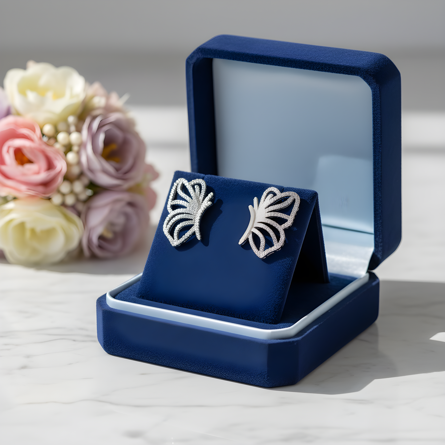 Silver Flutter Elegance Stud Earrings