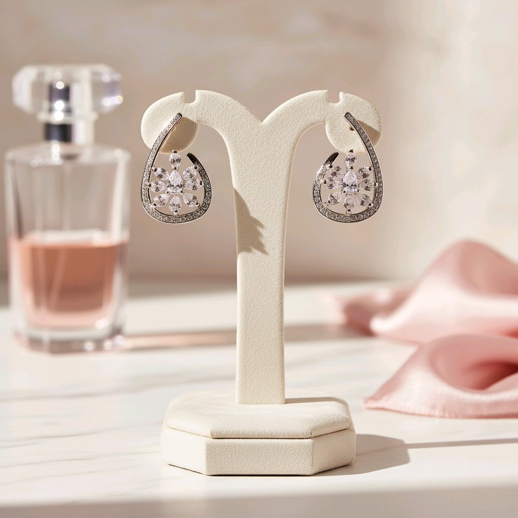 Ivory Bloom Silver Drop Earrings