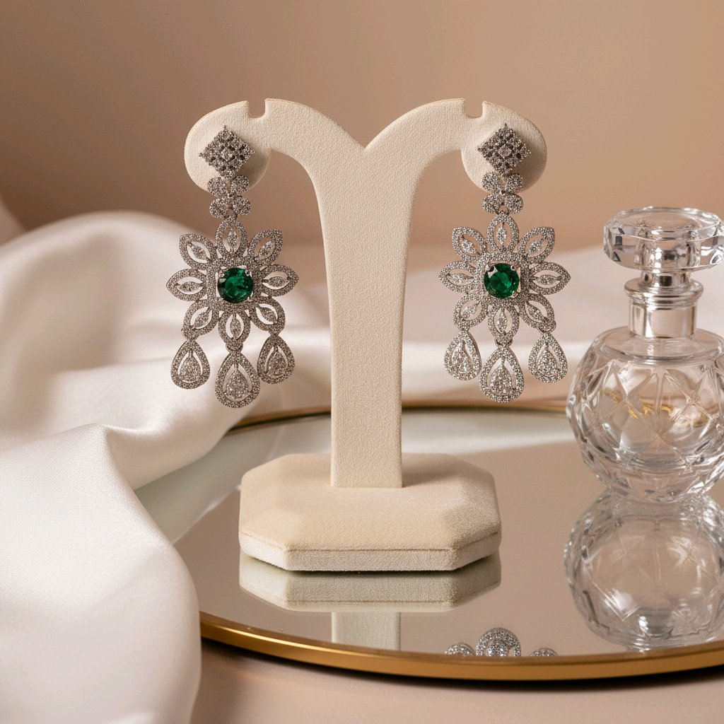 The Imperial Emerald Bloom Silver Earrings