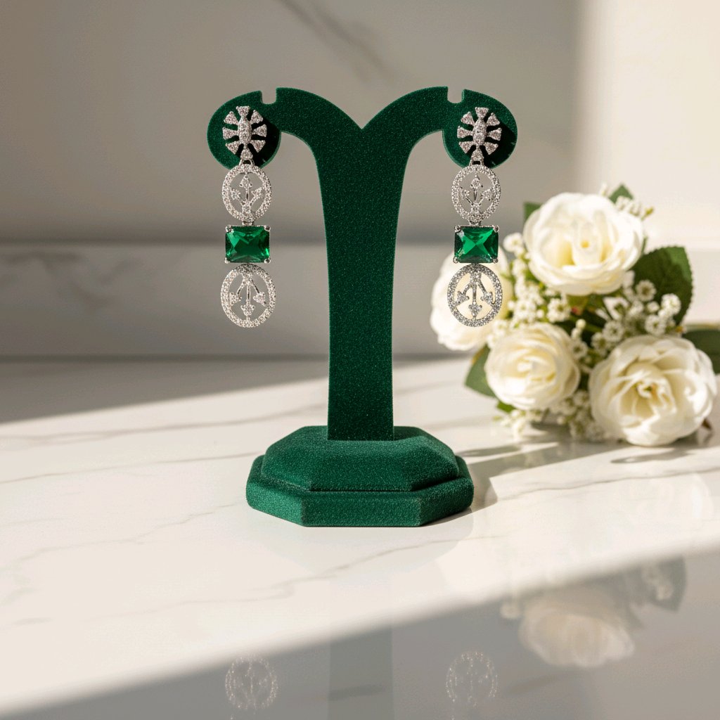 The Emerald Royale Drop Silver Earrings