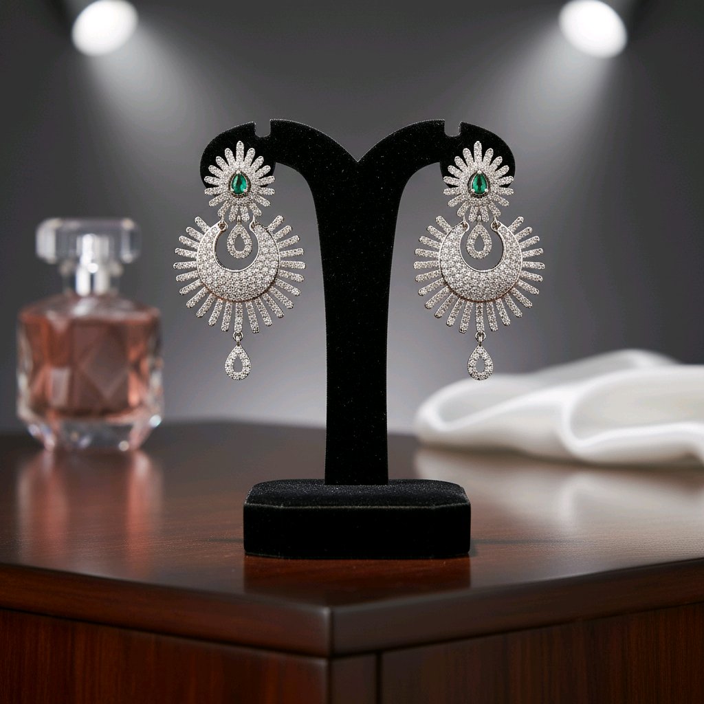 The Emerald Halo Radiance Silver Earrings