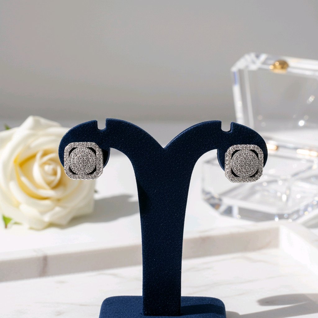 The Aurora Square Sparkle Silver Studs