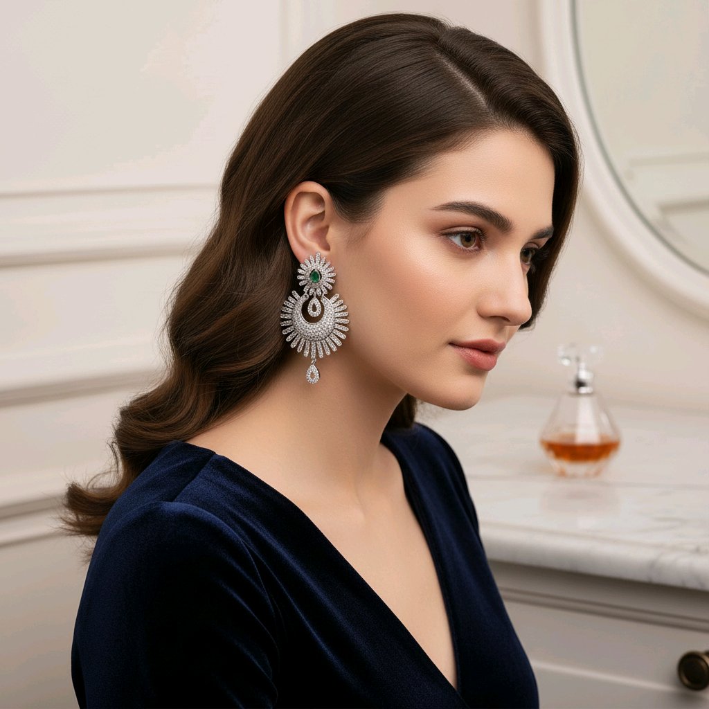 The Emerald Halo Radiance Silver Earrings