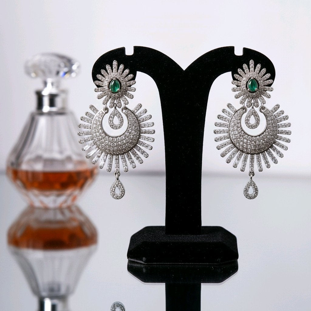 The Emerald Halo Radiance Silver Earrings