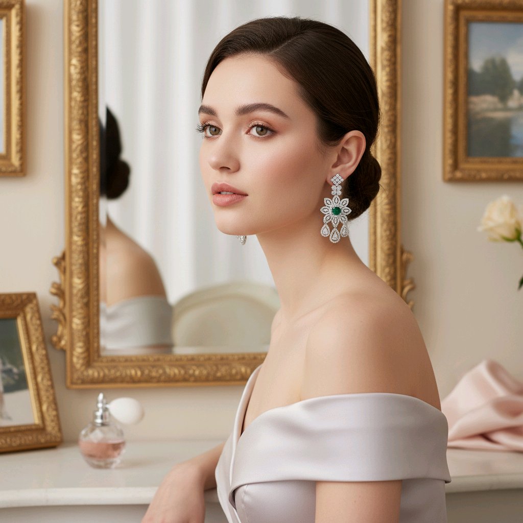 The Imperial Emerald Bloom Silver Earrings