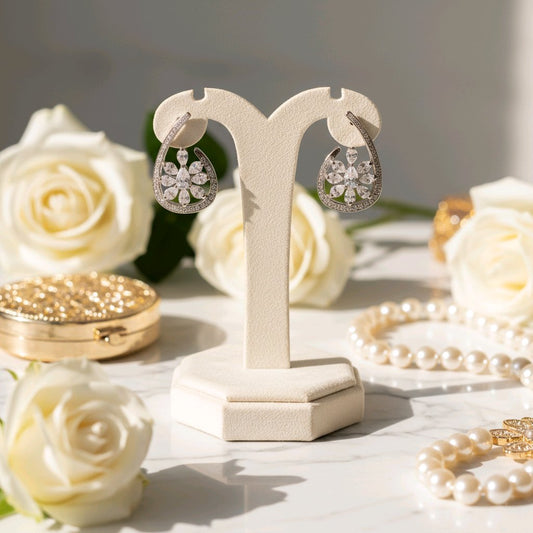 Ivory Bloom Silver Drop Earrings