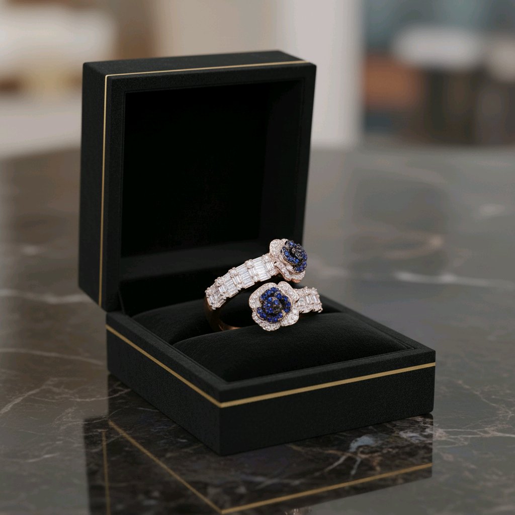Midnight Bloom Sapphire Silver Ring