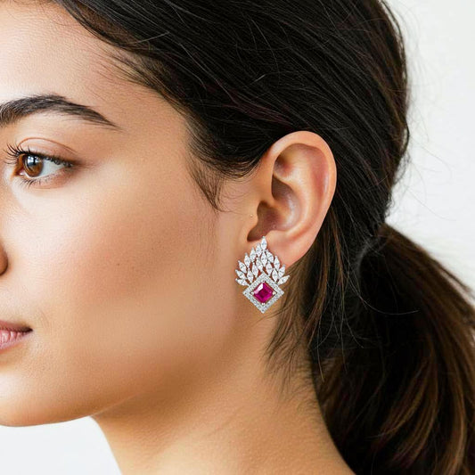 Ruby Pink Floral Stud Drop