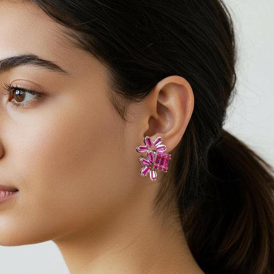 pink floral cluster earring
