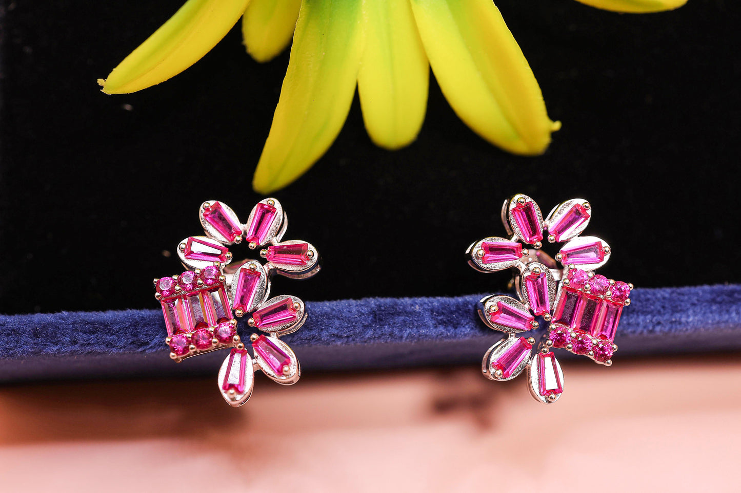 pink floral cluster earring