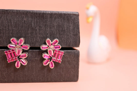 pink floral cluster earring
